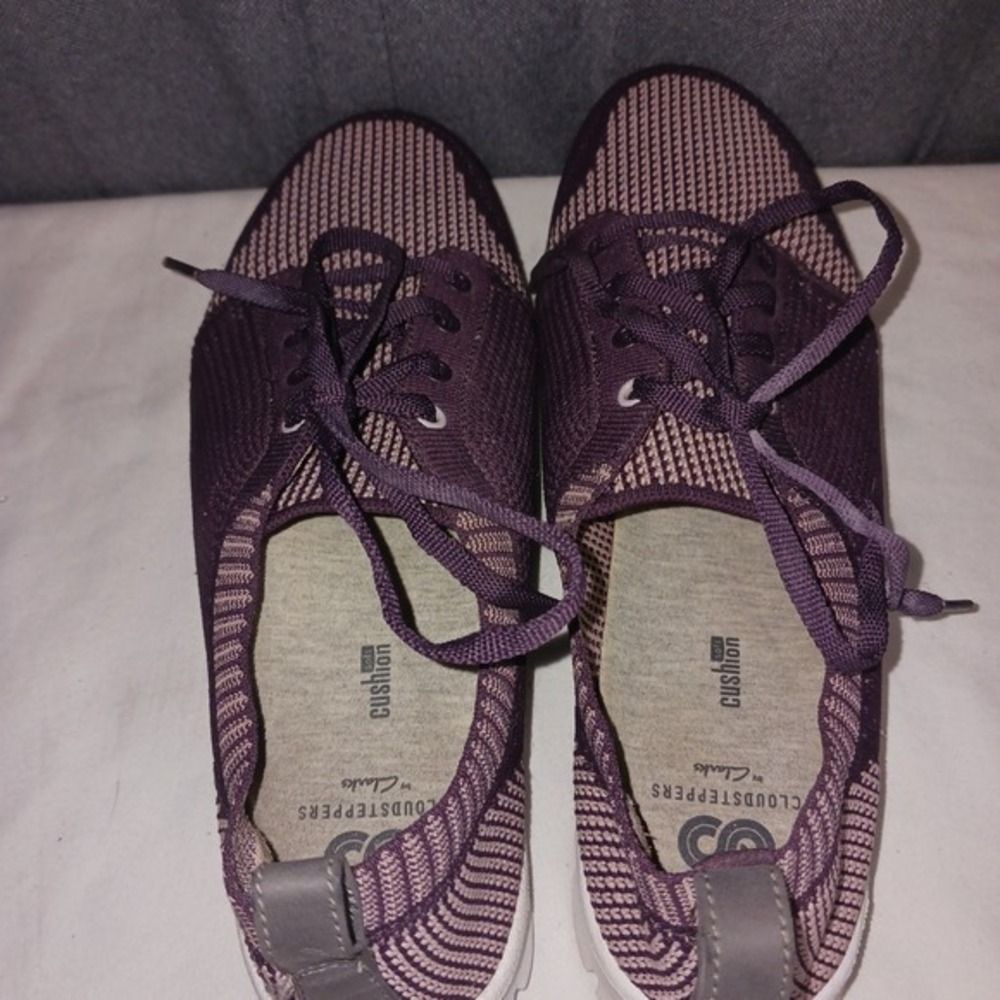 Clarks‎ Cloudsteppers Purple Knit Lace Up Sneakers Comfort Tennis  Shoes 9M - Picture 7 of 9